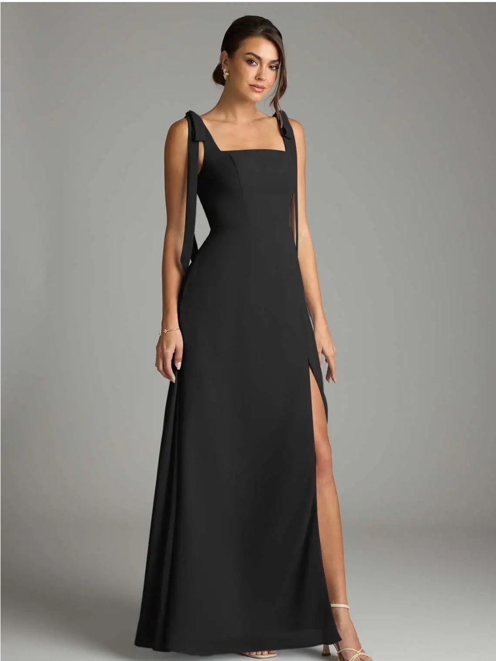 Azazie Debra Black Chiffon Bridesmaid Maxi Dress Size A0